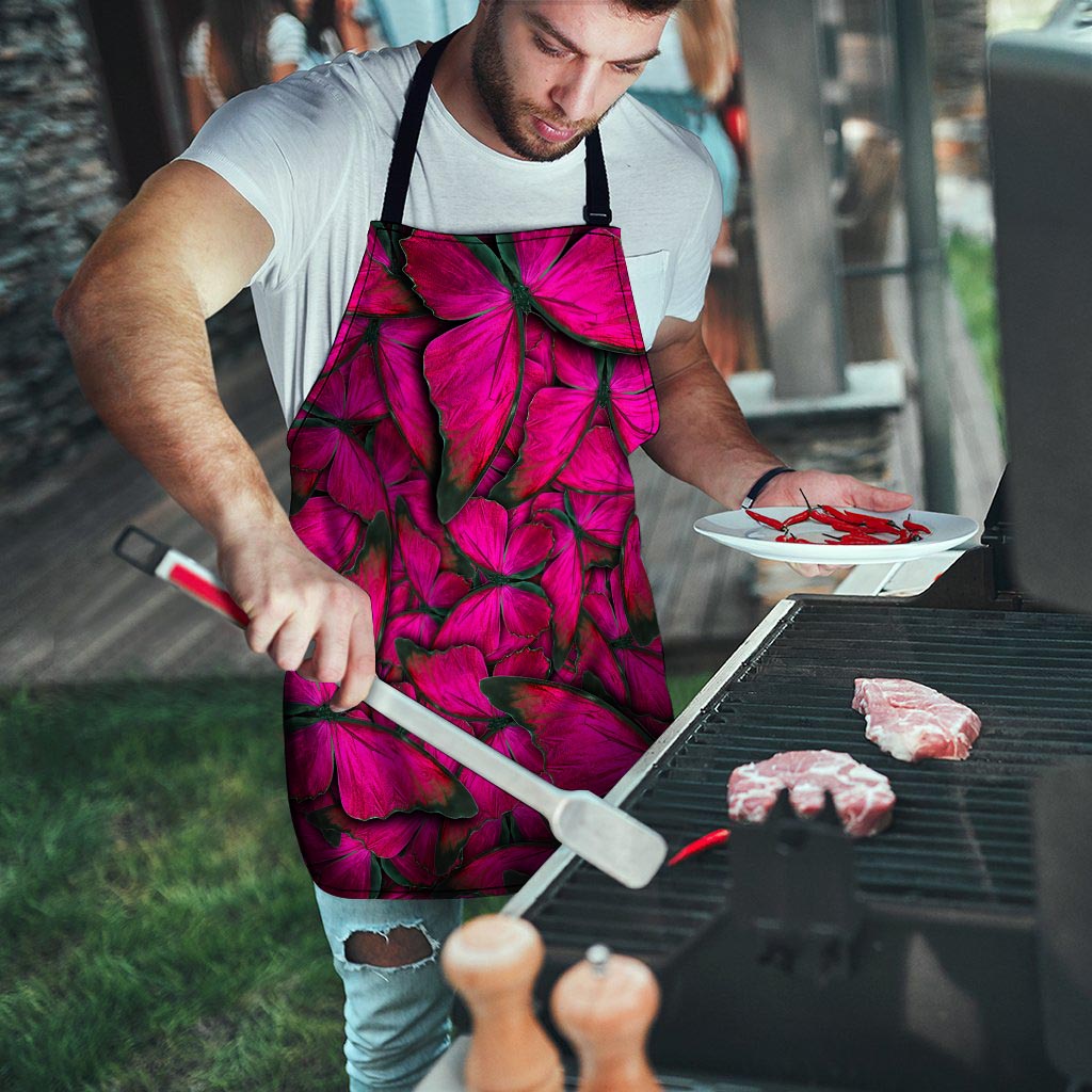 Black Pink Butterfly Print Men's Apron-grizzshop