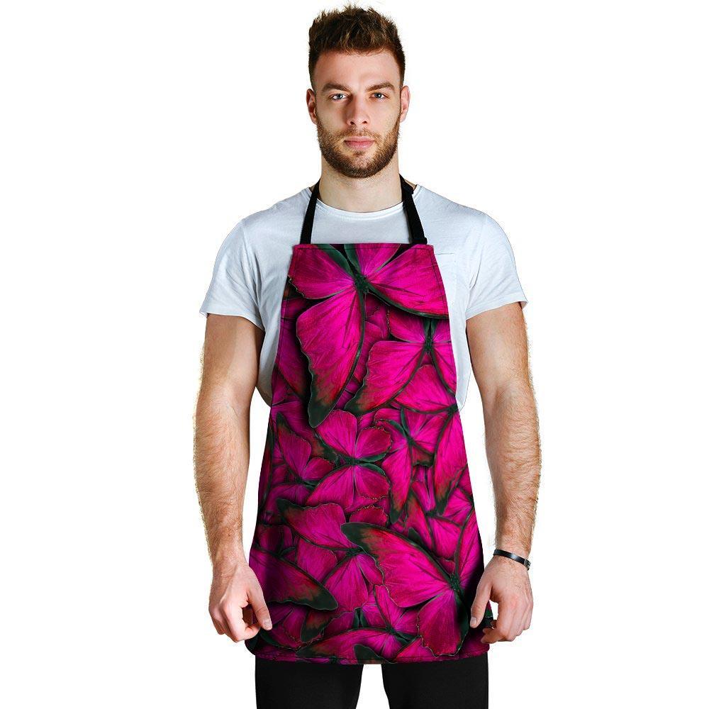 Black Pink Butterfly Print Men's Apron-grizzshop