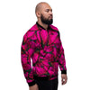 Black Pink Butterfly Print Men's Bomber Jacket-grizzshop