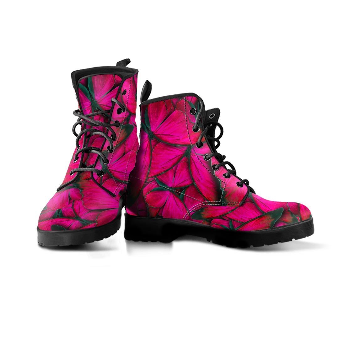 Black Pink Butterfly Print Men's Boots-grizzshop