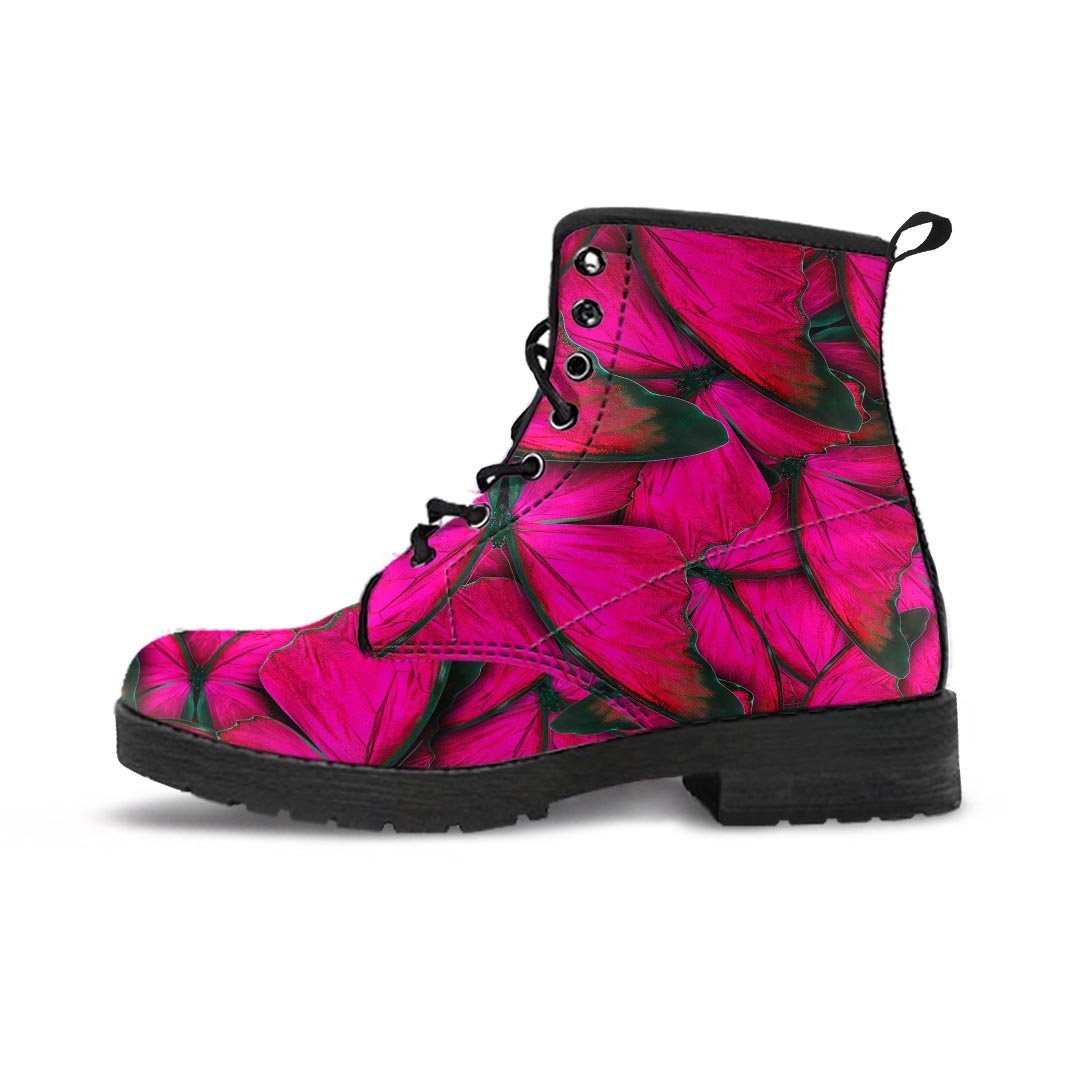 Black Pink Butterfly Print Men's Boots-grizzshop