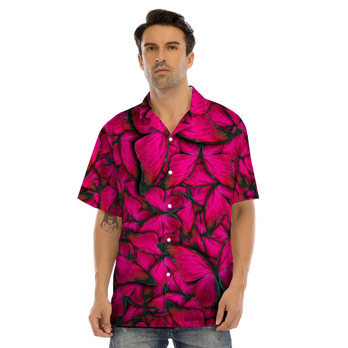 Black Pink Hawaiian Shirt, Men Black Hawaiian Shirt