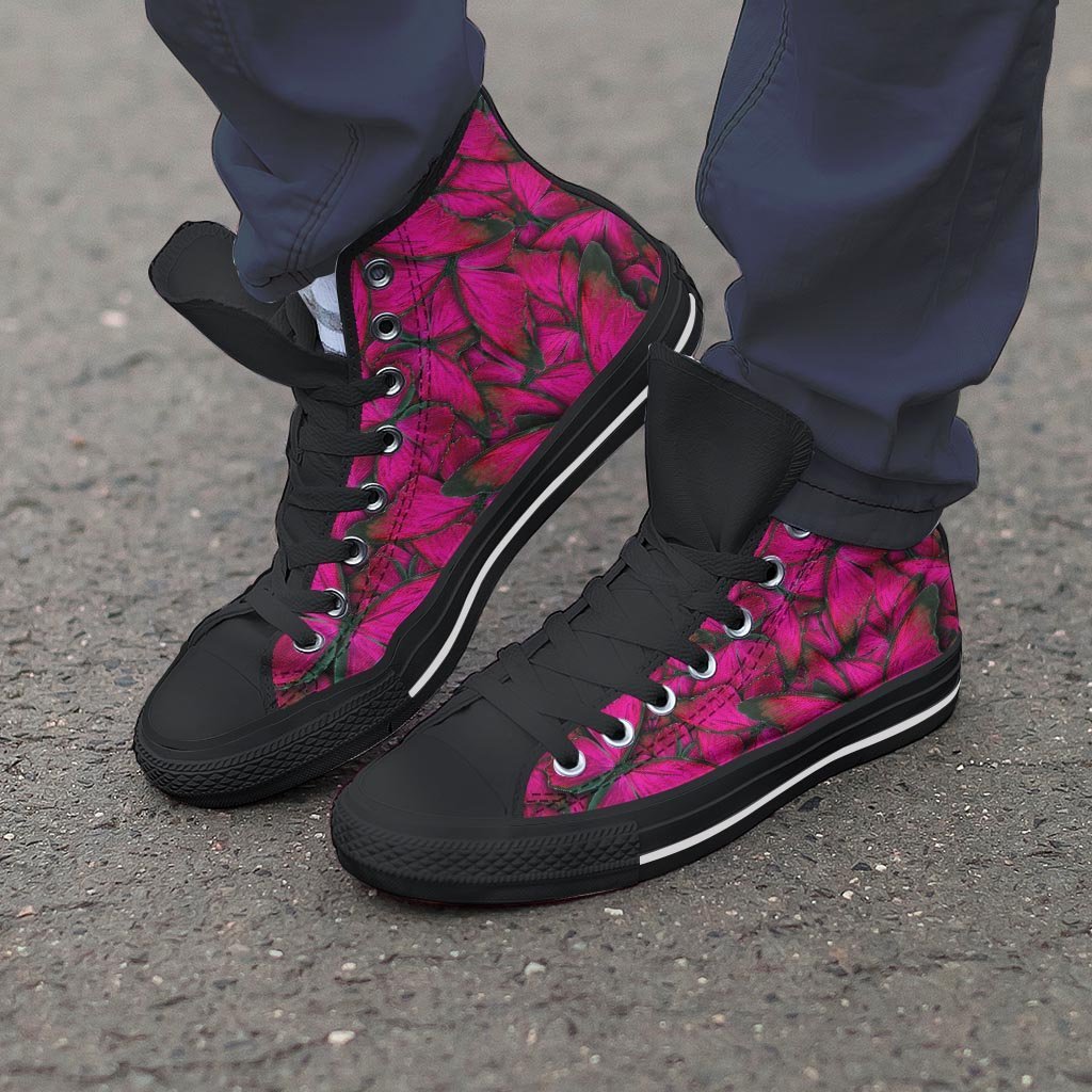 Black Pink Butterfly Print Men's High Top Shoes-grizzshop