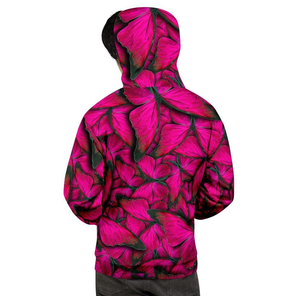 Black Pink Butterfly Print Men's Hoodie-grizzshop