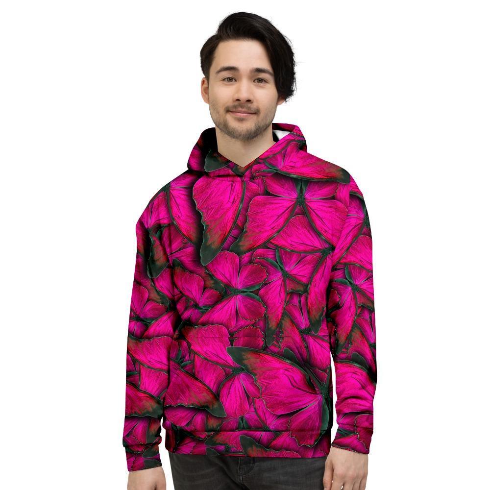 Black Pink Butterfly Print Men's Hoodie-grizzshop