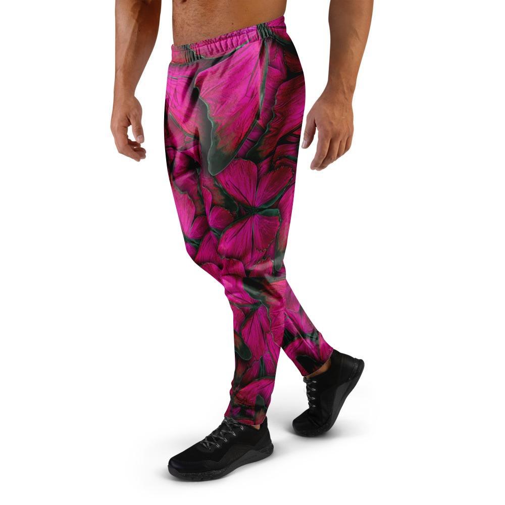 Black Pink Butterfly Print Men's Joggers-grizzshop