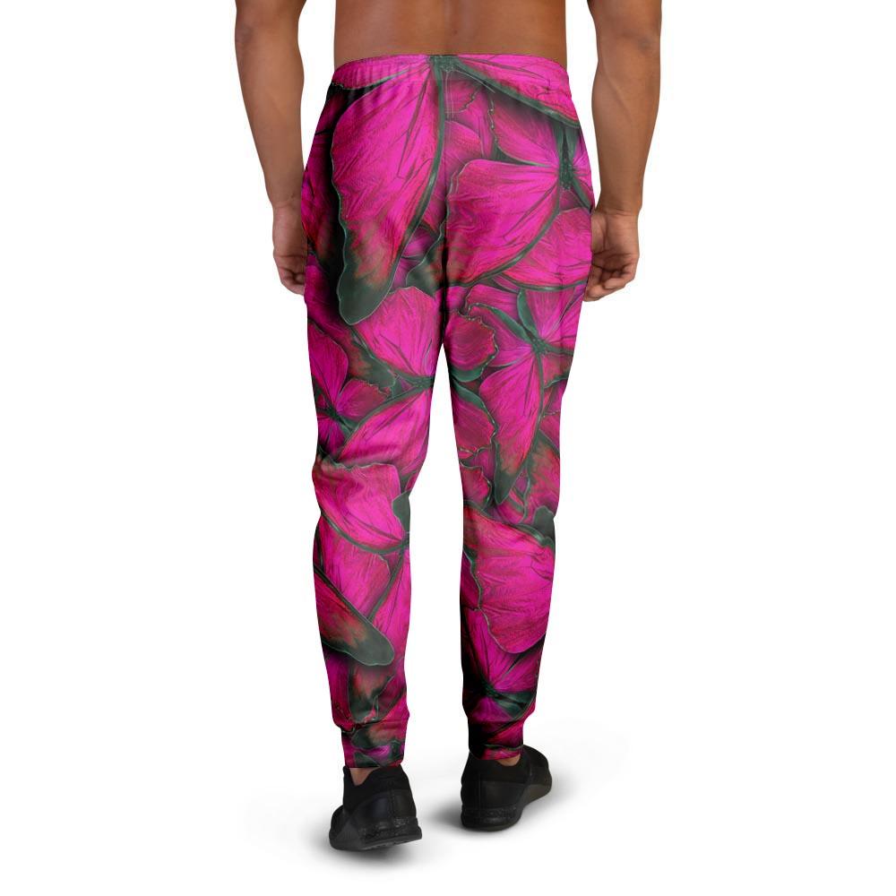 Black Pink Butterfly Print Men's Joggers-grizzshop