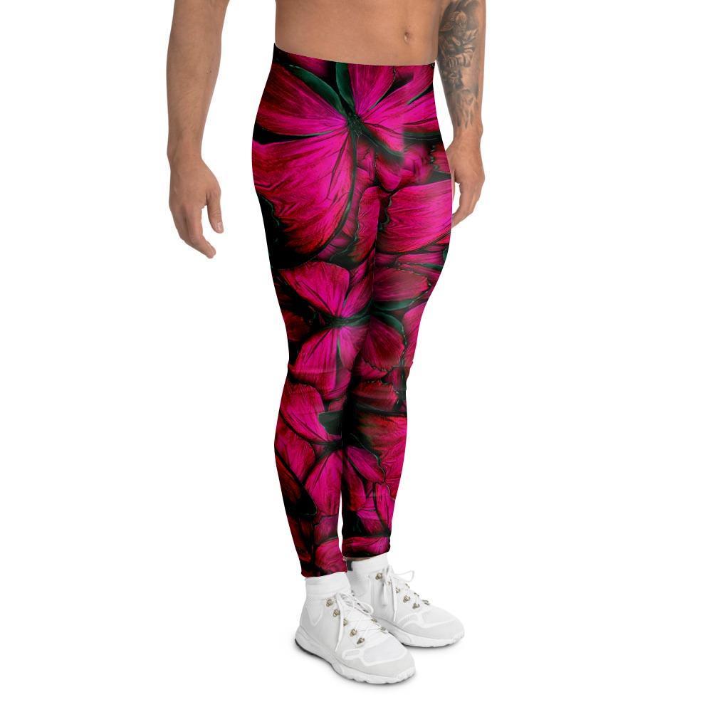 Black Pink Butterfly Print Men's Leggings-grizzshop