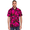 Black Pink Butterfly Print Men's Short Sleeve Shirt-grizzshop