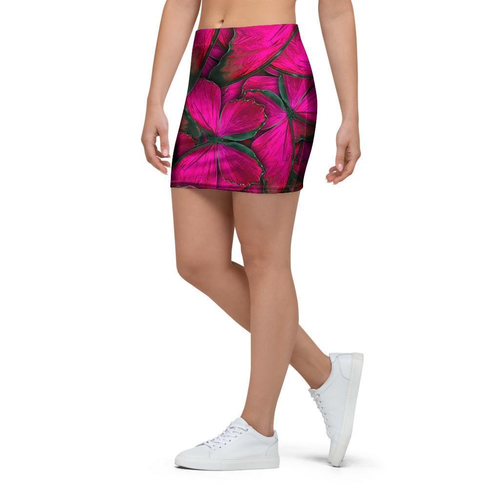 Black Pink Butterfly Print Mini Skirt-grizzshop