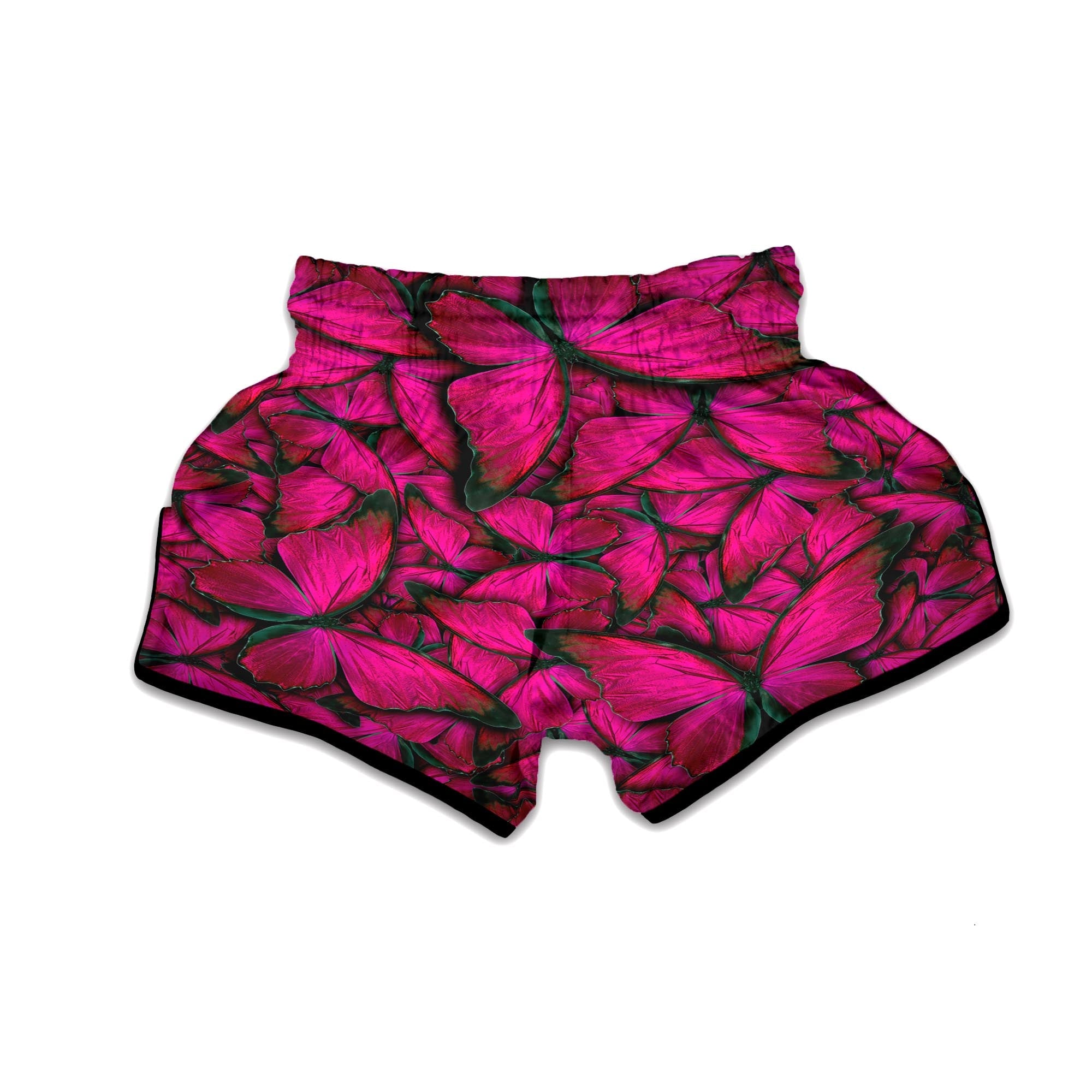 Black Pink Butterfly Print Muay Thai Boxing Shorts-grizzshop