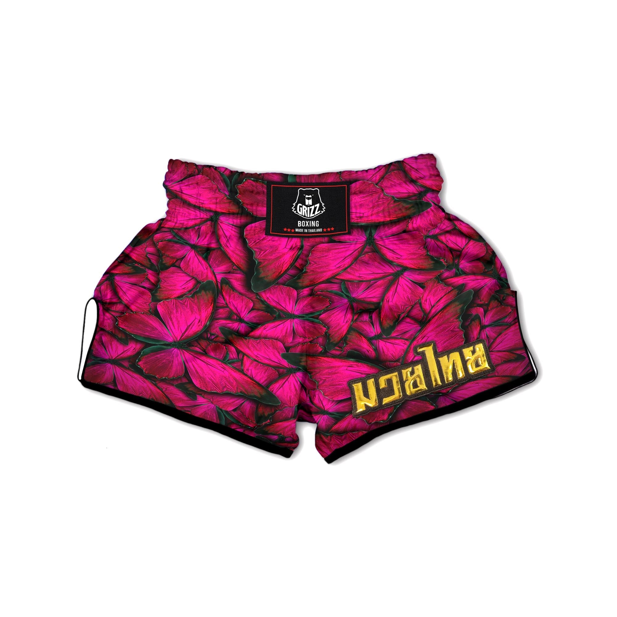 Black Pink Butterfly Print Muay Thai Boxing Shorts-grizzshop