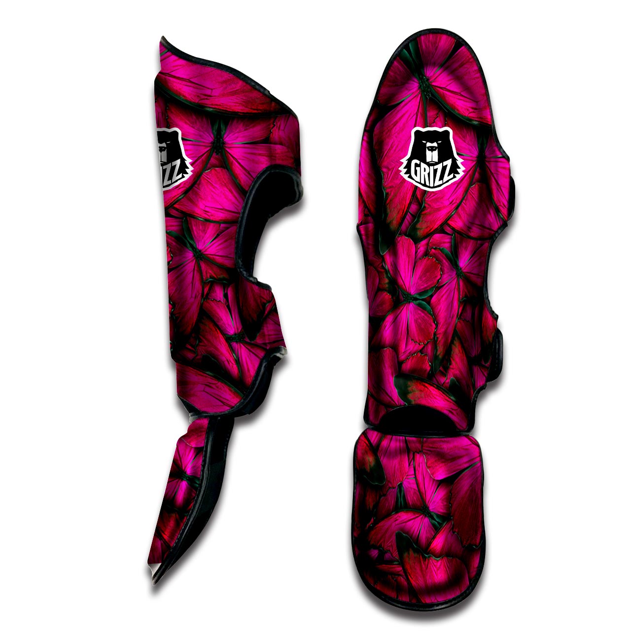 Black Pink Butterfly Print Muay Thai Shin Guard-grizzshop