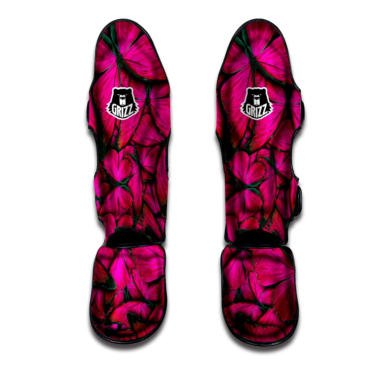 Black Pink Butterfly Print Muay Thai Shin Guard-grizzshop