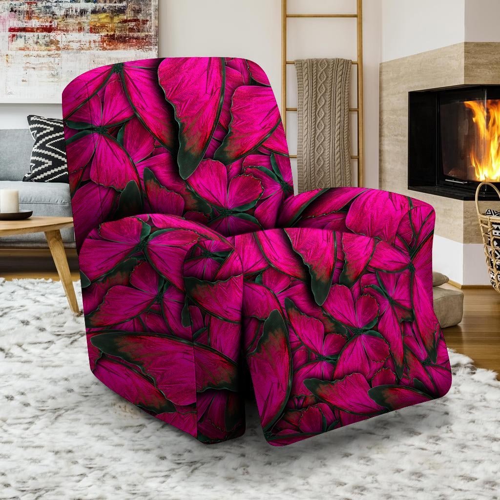 Black Pink Butterfly Print Recliner Cover-grizzshop