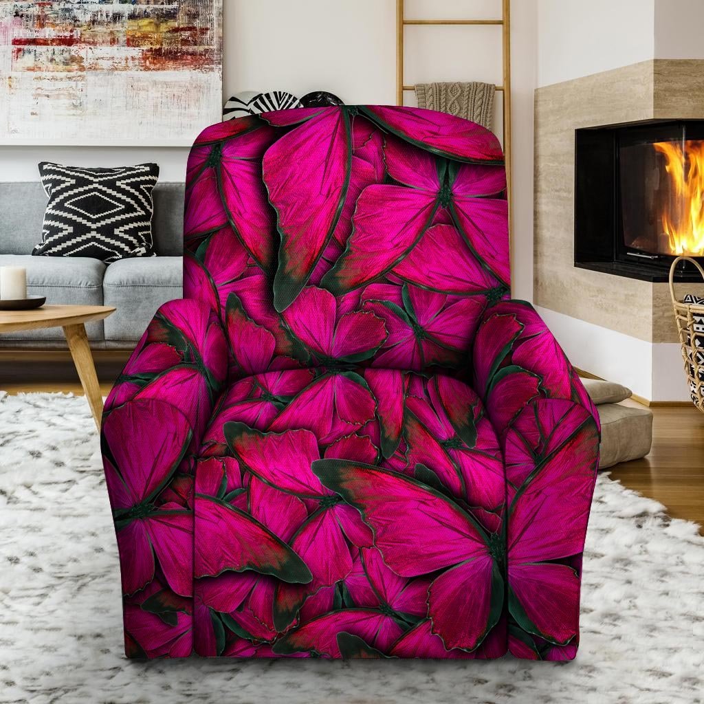 Black Pink Butterfly Print Recliner Cover-grizzshop