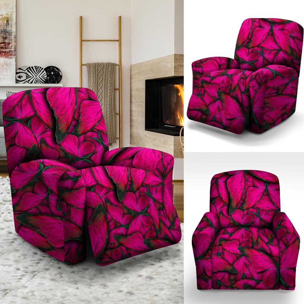 Black Pink Butterfly Print Recliner Cover-grizzshop