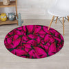 Black Pink Butterfly Print Round Rug-grizzshop