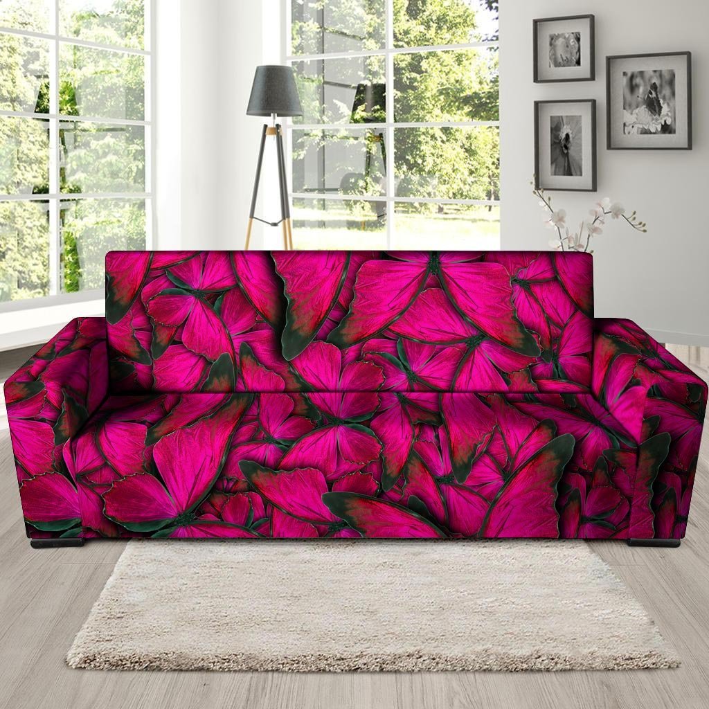 Black Pink Butterfly Print Sofa Cover-grizzshop