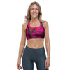 Black Pink Butterfly Print Sports Bra-grizzshop