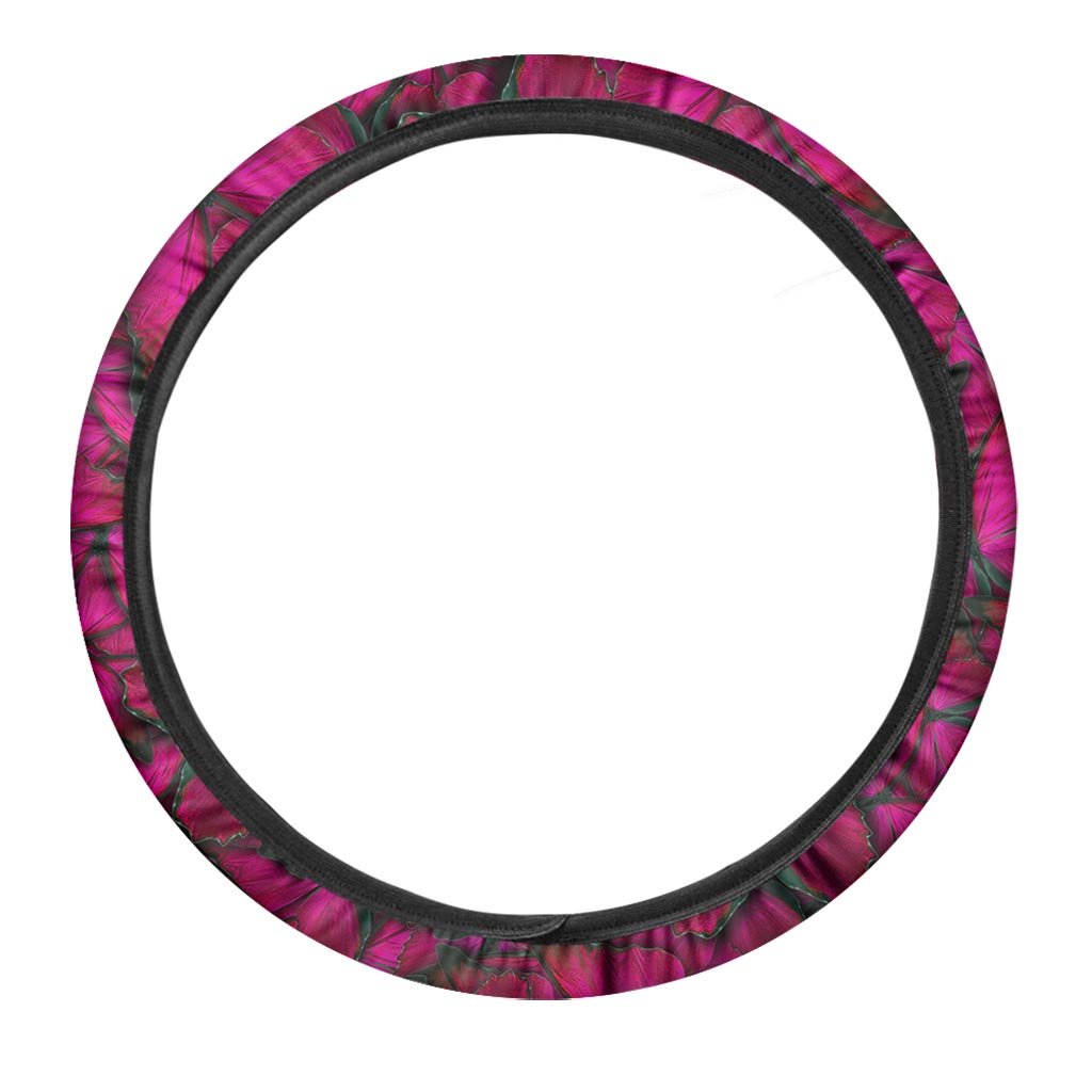 Black Pink Butterfly Print Steering Wheel Cover-grizzshop