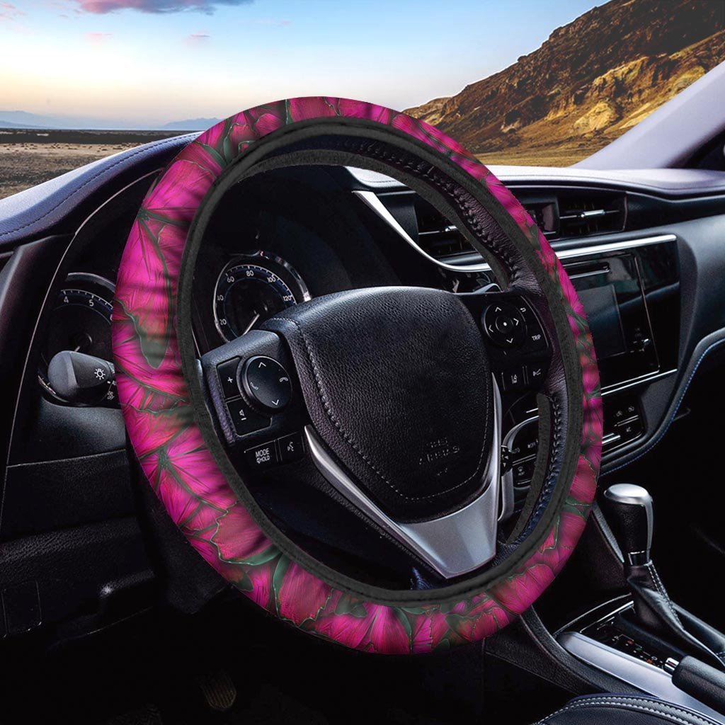 Black Pink Butterfly Print Steering Wheel Cover-grizzshop