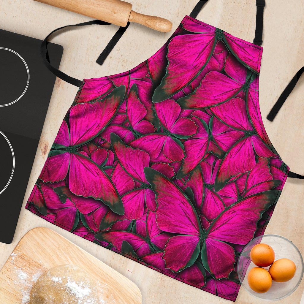 Black Pink Butterfly Print Women's Apron-grizzshop