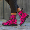 Black Pink Butterfly Print Women's Boots-grizzshop