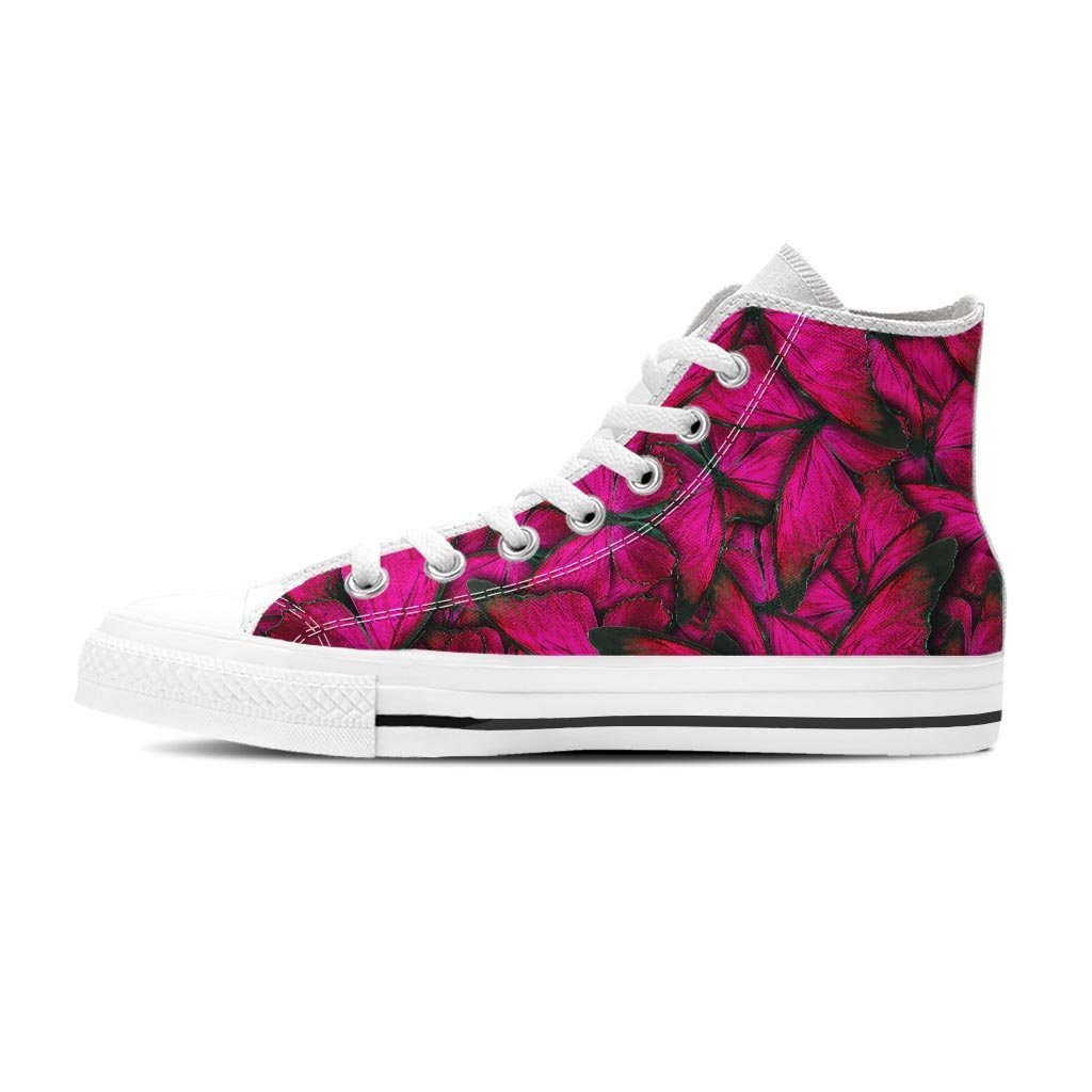 Black Pink Butterfly Print Women's High Top Shoes-grizzshop