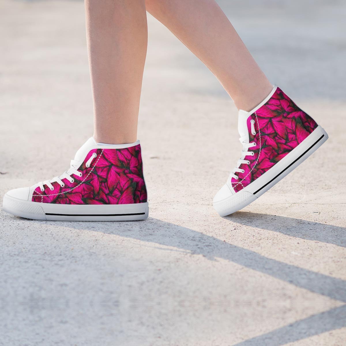 Black Pink Butterfly Print Women's High Top Shoes-grizzshop