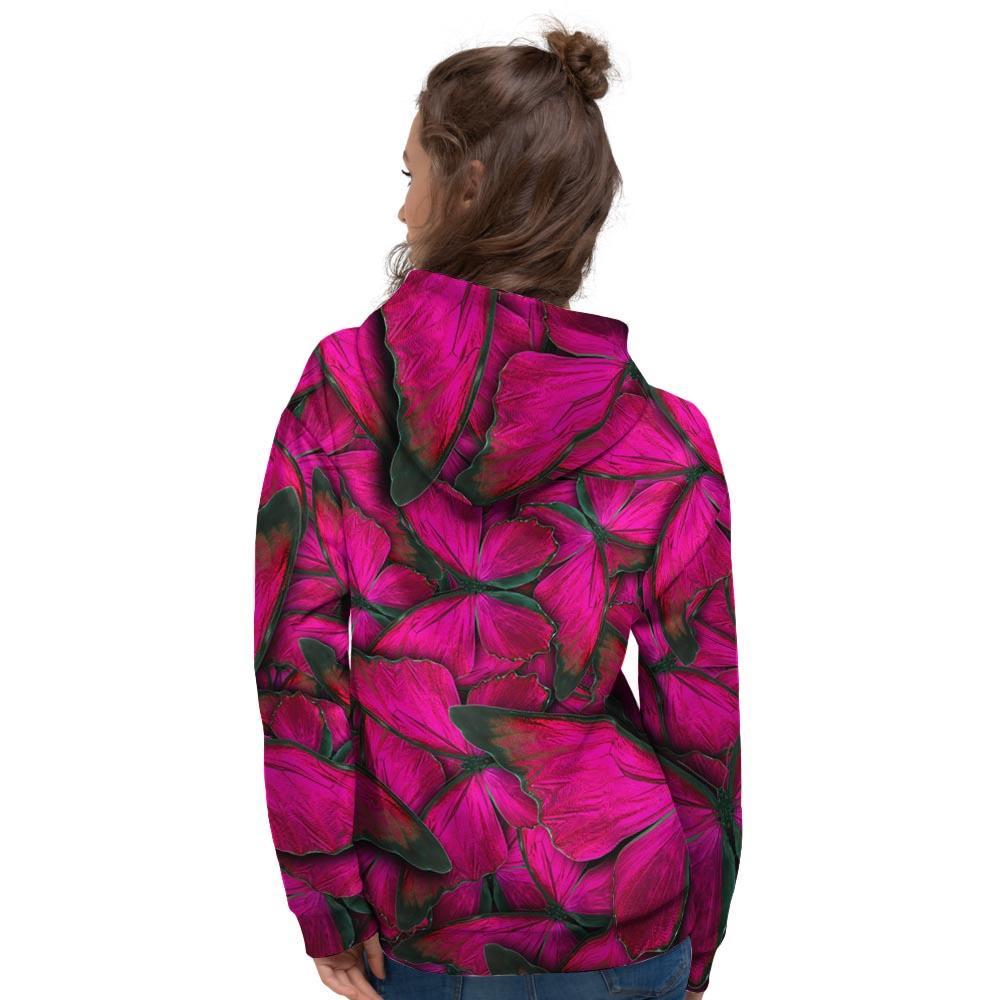 Black Pink Butterfly Print Women's Hoodie-grizzshop