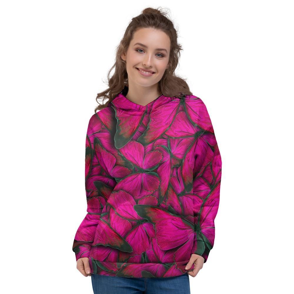 Black Pink Butterfly Print Women's Hoodie-grizzshop