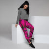 Black Pink Butterfly Print Women's Joggers-grizzshop