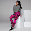 Black Pink Butterfly Print Women's Joggers-grizzshop