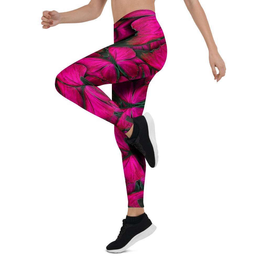 Black Pink Butterfly Print Women's Leggings-grizzshop