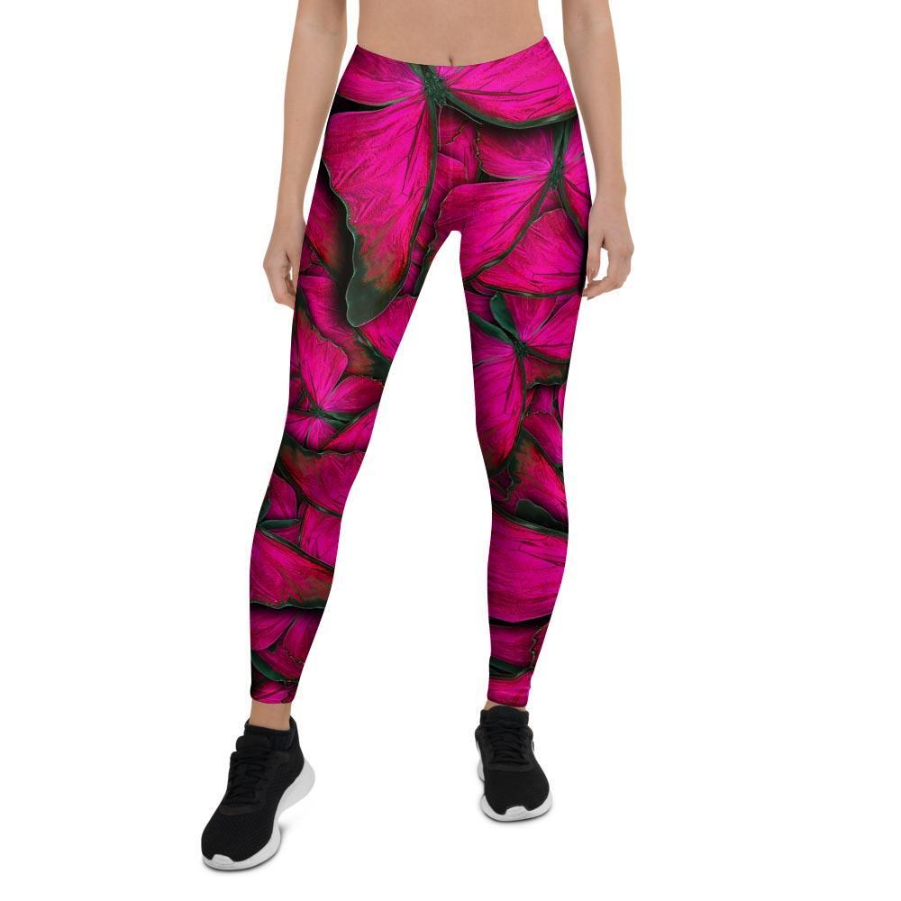 Black Pink Butterfly Print Women's Leggings-grizzshop