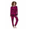 Black Pink Butterfly Print Women's Pajamas-grizzshop