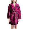 Black Pink Butterfly Print Women's Robe-grizzshop