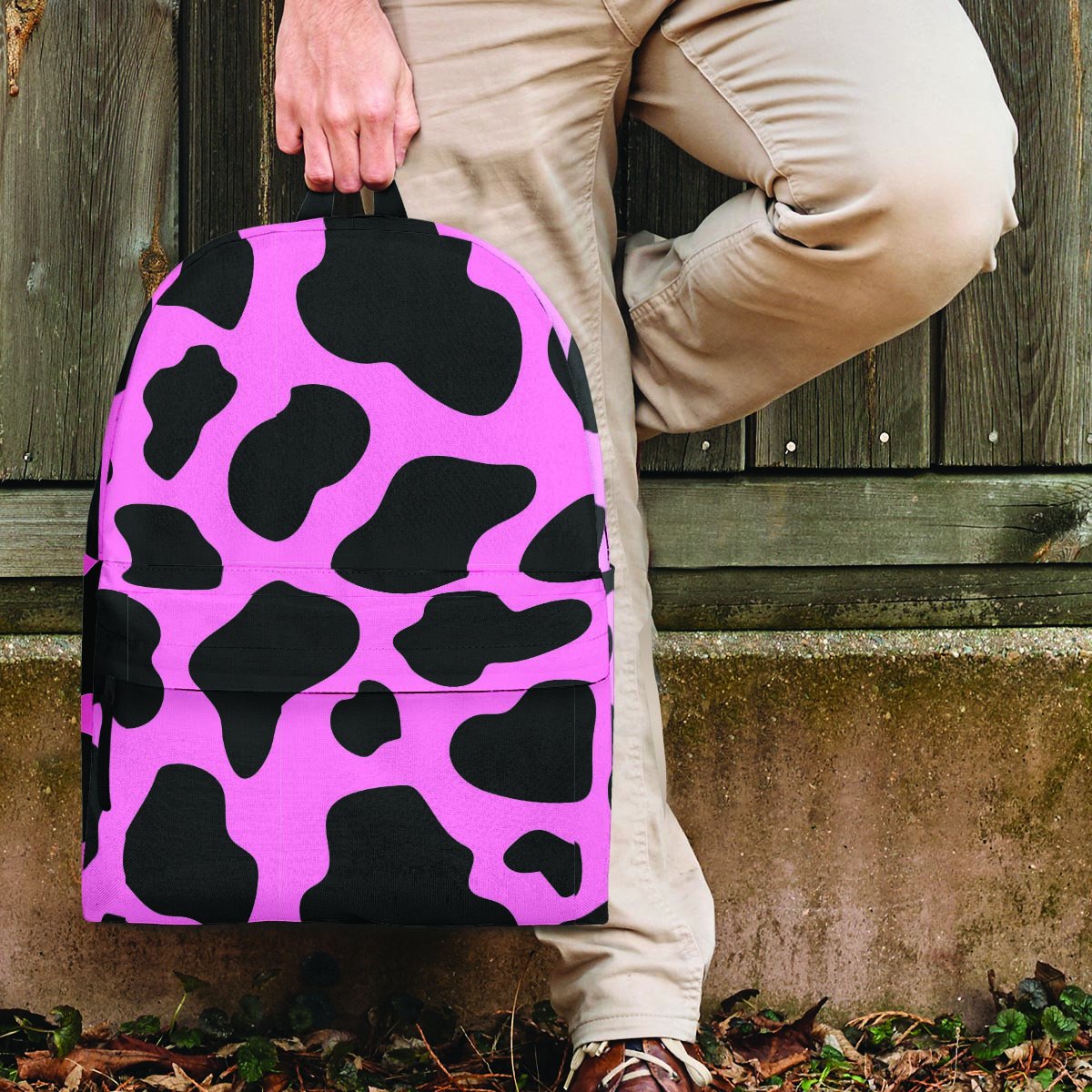 Black Pink Cow Print Backpack-grizzshop