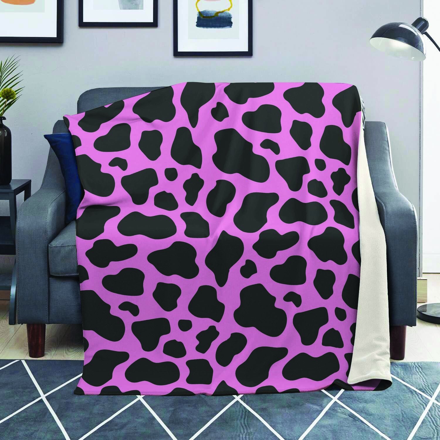 Black Pink Cow Print Blanket-grizzshop