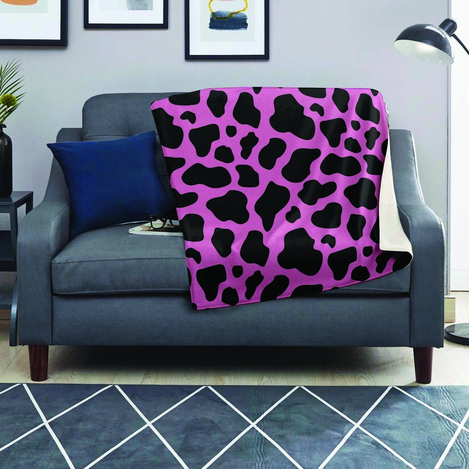 Black Pink Cow Print Blanket-grizzshop