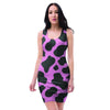 Black Pink Cow Print Bodycon Dress-grizzshop