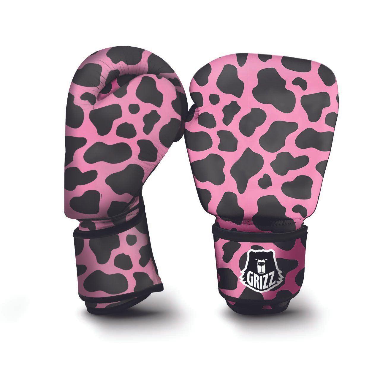 Black Pink Cow Print Boxing Gloves-grizzshop