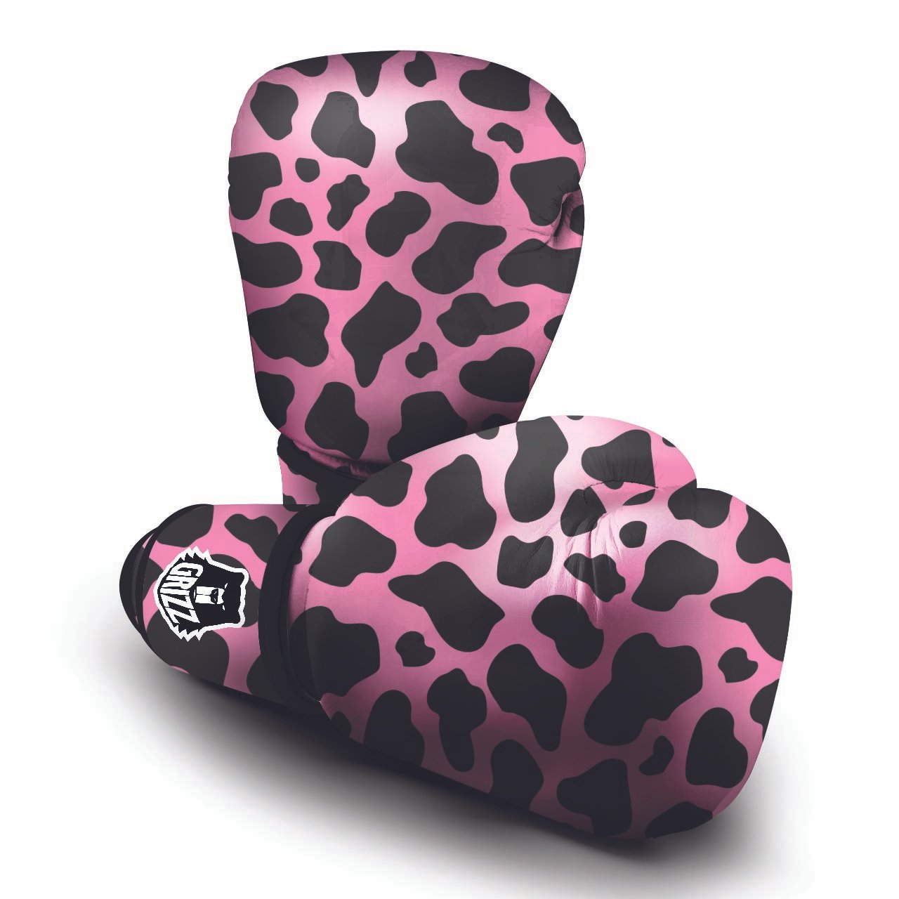 Black Pink Cow Print Boxing Gloves-grizzshop