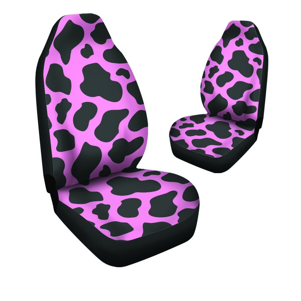 Black Pink Cow Print Car Seat Covers-grizzshop