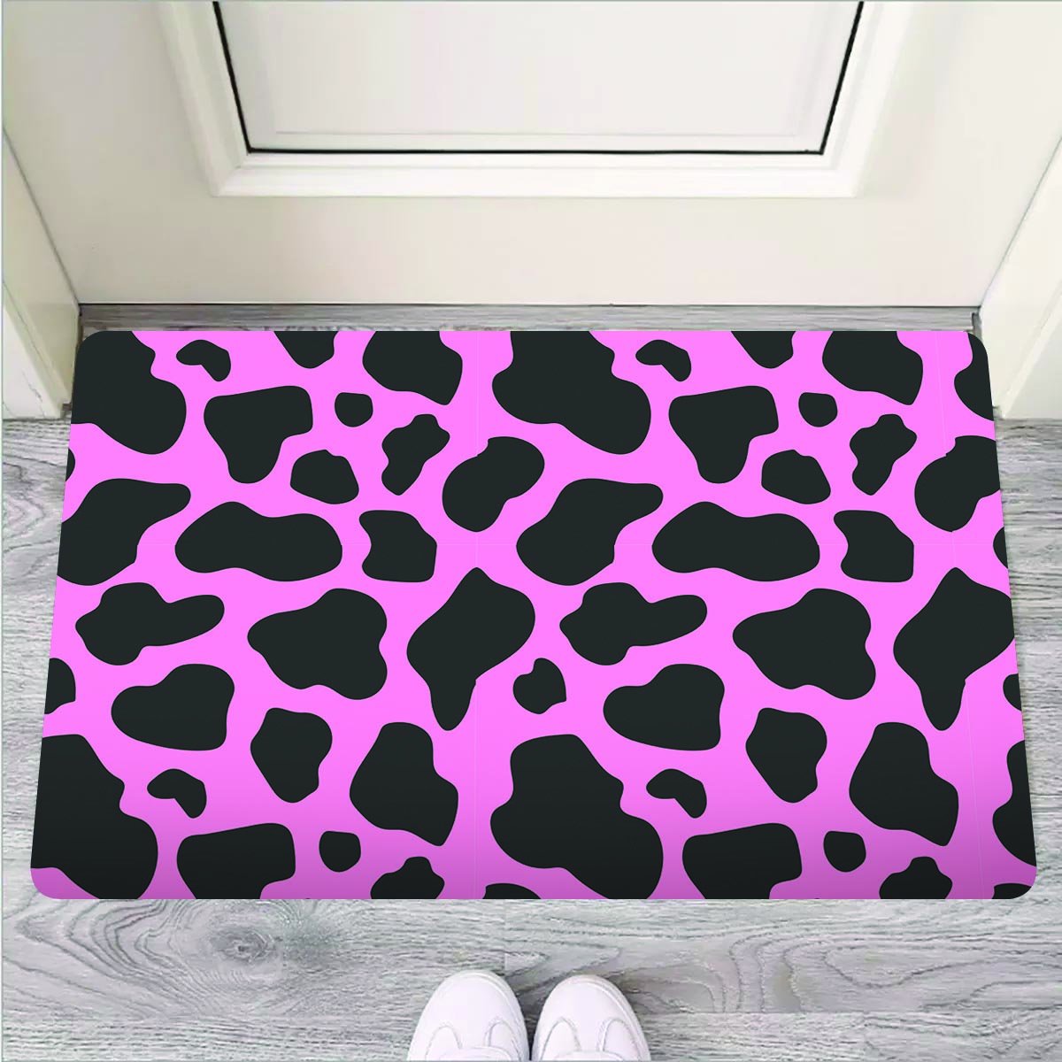 Black Pink Cow Print Door Mat-grizzshop