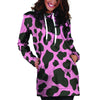 Black Pink Cow Print Hoodie Dress-grizzshop