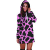 Black Pink Cow Print Hoodie Dress-grizzshop