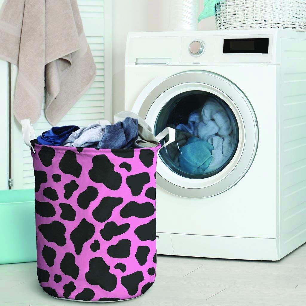 Black Pink Cow Print Laundry Basket-grizzshop