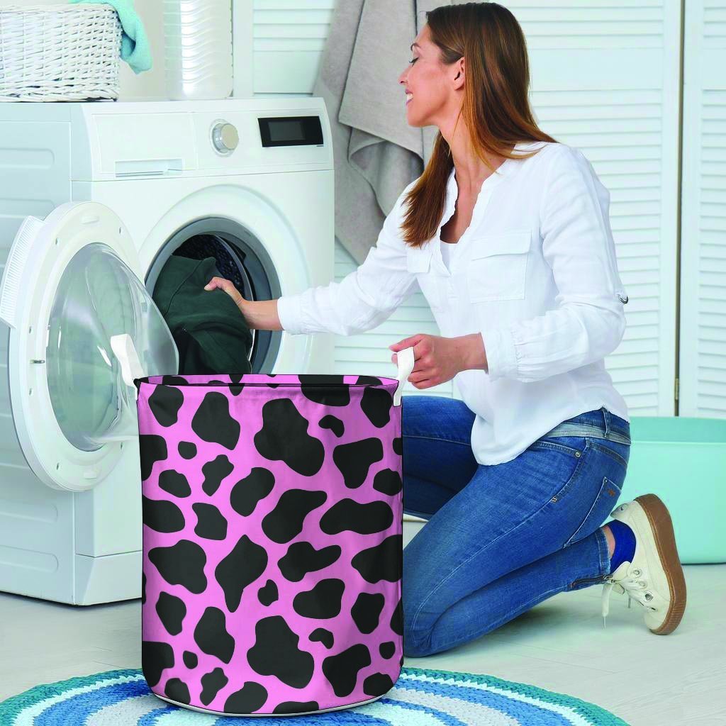 Black Pink Cow Print Laundry Basket-grizzshop